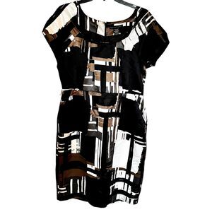 Apostrophe Color Block Dress Sz 12 Short Sleeves Knee Length Lined Side Pockets
